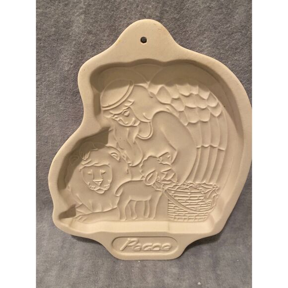 VTG Longaberger Pottery 1993 Christmas Cookie Mold‎ Peace Lion Lamb Angel - Picture 3 of 4